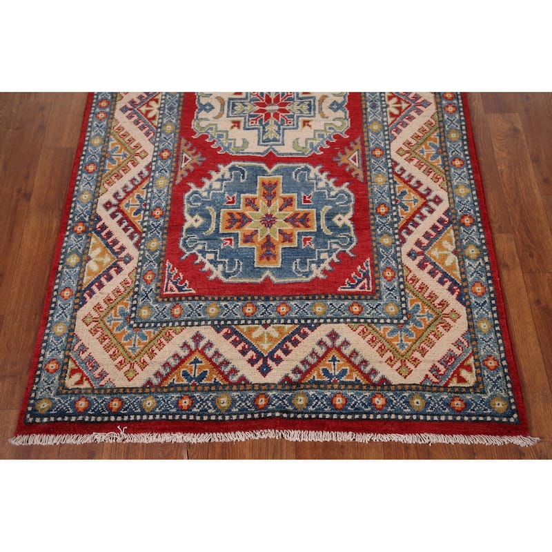 Traditional Kazak Accent Rug Hand-Knotted Red Wool Carpet - 3'3" x 5'4"