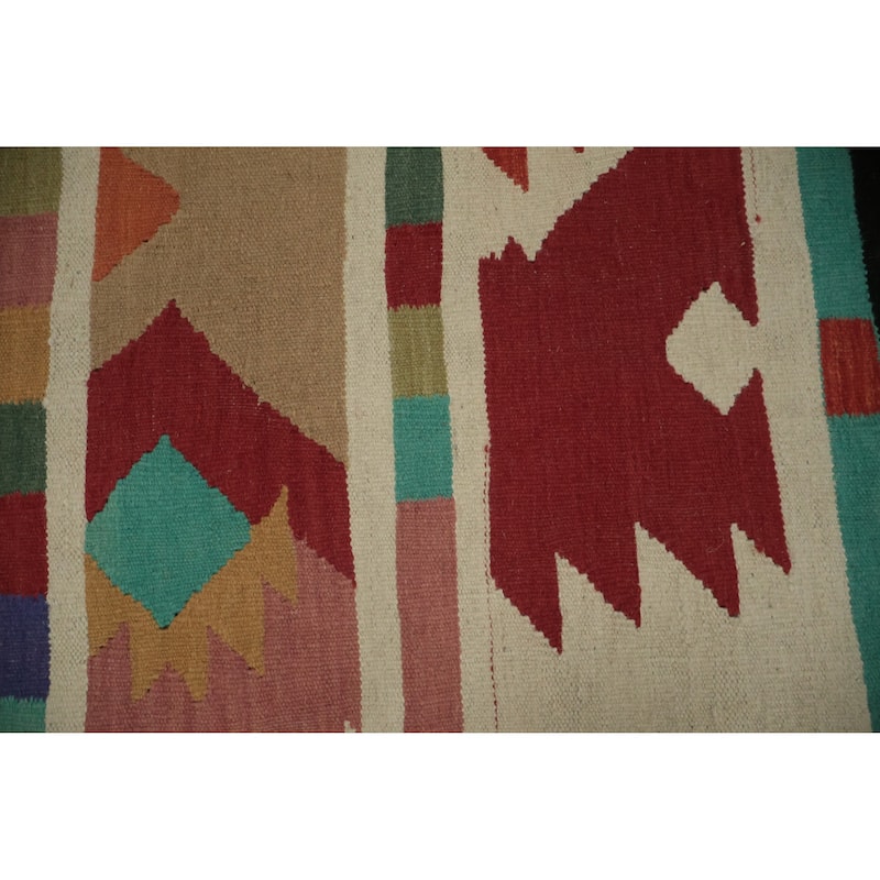 Hand Woven Oriental 100% Wool Carpet Southwestern Tribal Beige & Ivories Kilim Area Rug - 8' 0'' X 5' 9''