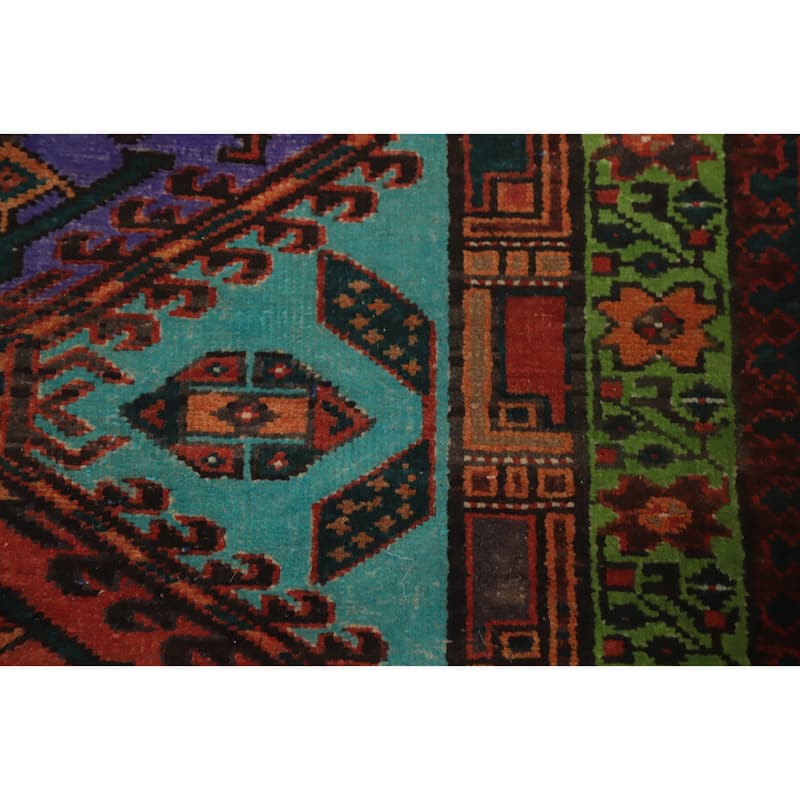 Hand Knotted Oriental 100% Wool Carpet Traditional Geometric Navy Blue & Blues Ardebil Runner Rug - 10' 6'' X 3' 3''
