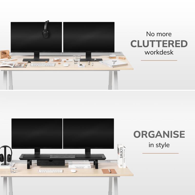 Jani Wood Monitor Stand Riser Desk - Ergonomic Design Stand, Desktop Organizer Table for Home, Office Workspace, Gaming Desk