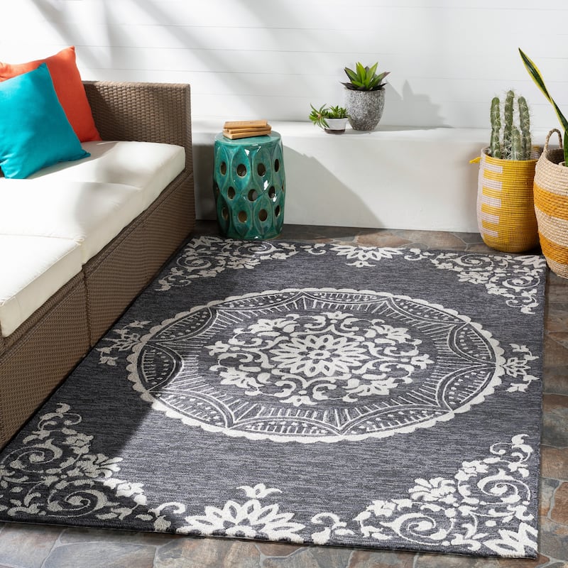 Artistic Weavers Aruba Coastal Medallion Outdoor Area Rug - 9' x 12' - Gray