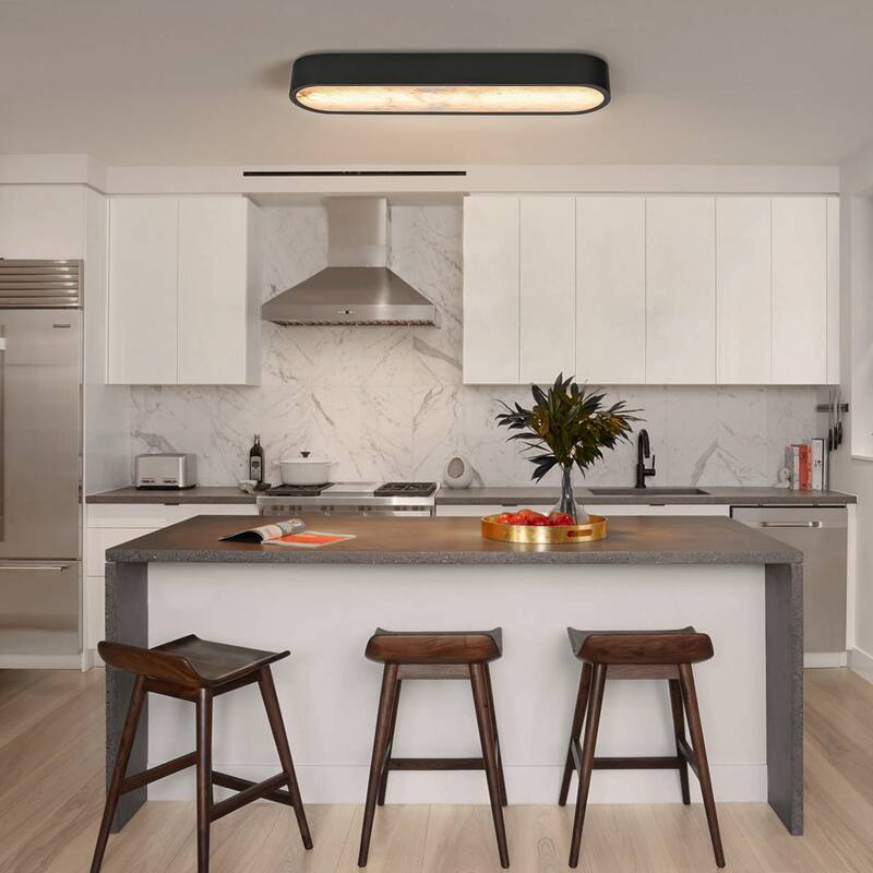 23.6" Dimmable Alabaster Marble LED Flush Mount Ceiling Light for Kitchen Bedroom