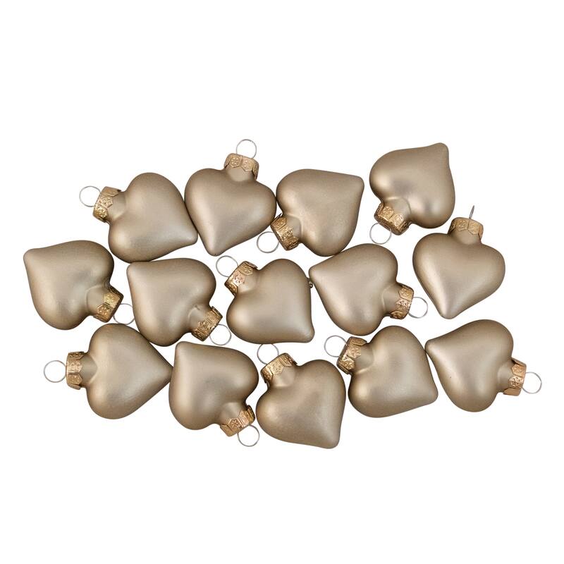 56ct Matte Gold Glass Heart Christmas Ornaments 1.75" (45mm)