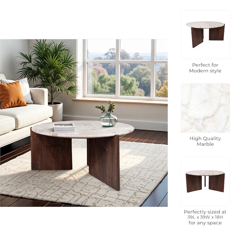 Marble Accent Table Decorative Sculptural Round Wood Base Silhouette