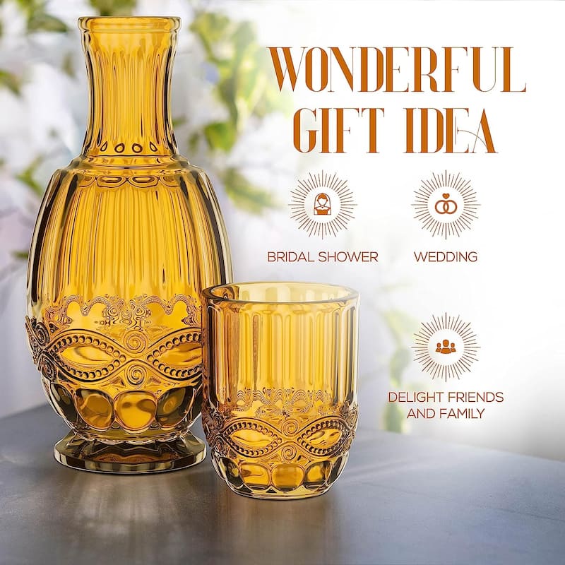 Elle Decor Bedside Water Carafe with Tumbler Matching Drinking Glass