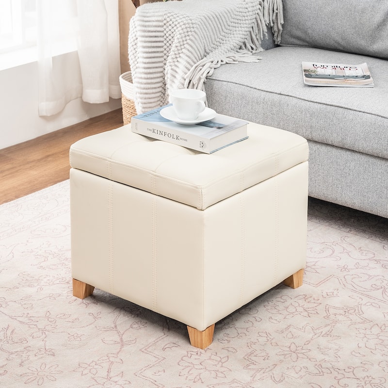 Adeco Upholstered Tufted Faux Leather Storage Ottoman