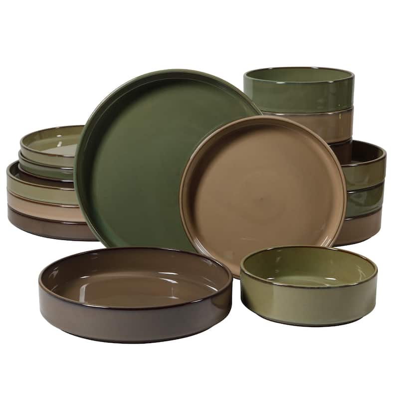 Bloomhouse Santorini Mist 16 Piece Double Bowl Terracotta Reactive Glaze Plates and Bowls Dinnerware Set - Multi-Color