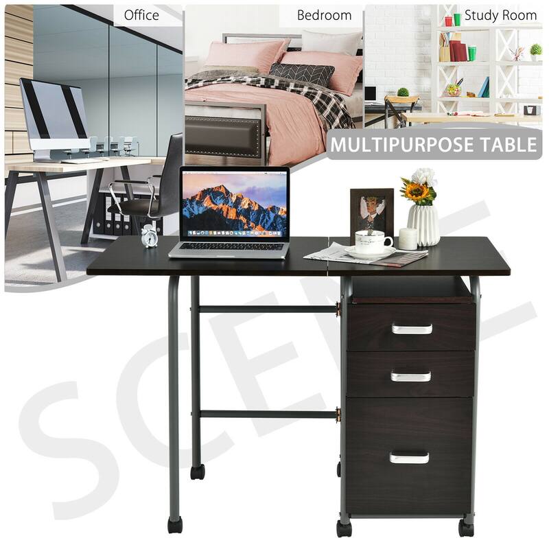 Gymax Folding Computer Laptop Desk Wheeled Home Office Furniture w/3