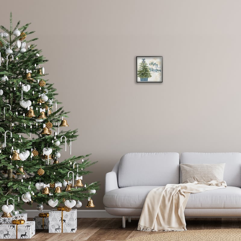 Stupell Christmas Tree in Plaid Stand Framed Giclee Art Design By Mollie B.