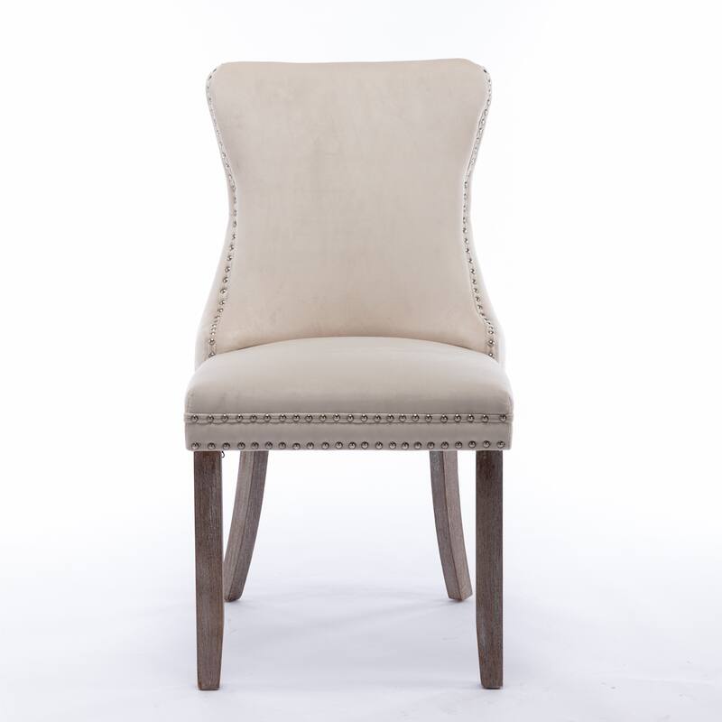 Beige Velvet Wingback Chair Accent Chair with Nailhead Trim, Minimalist Dining Chair Reception Chair Side Chair