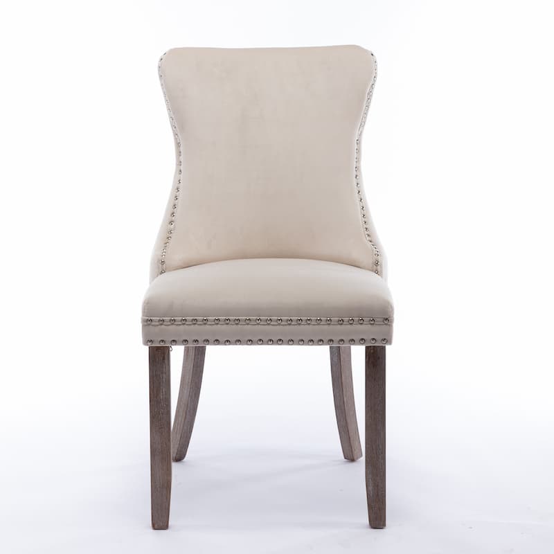 Upholstered WingBack Dining Chair with Backstitching Nailhead Trim and Solid Wood Legs,Set of 2