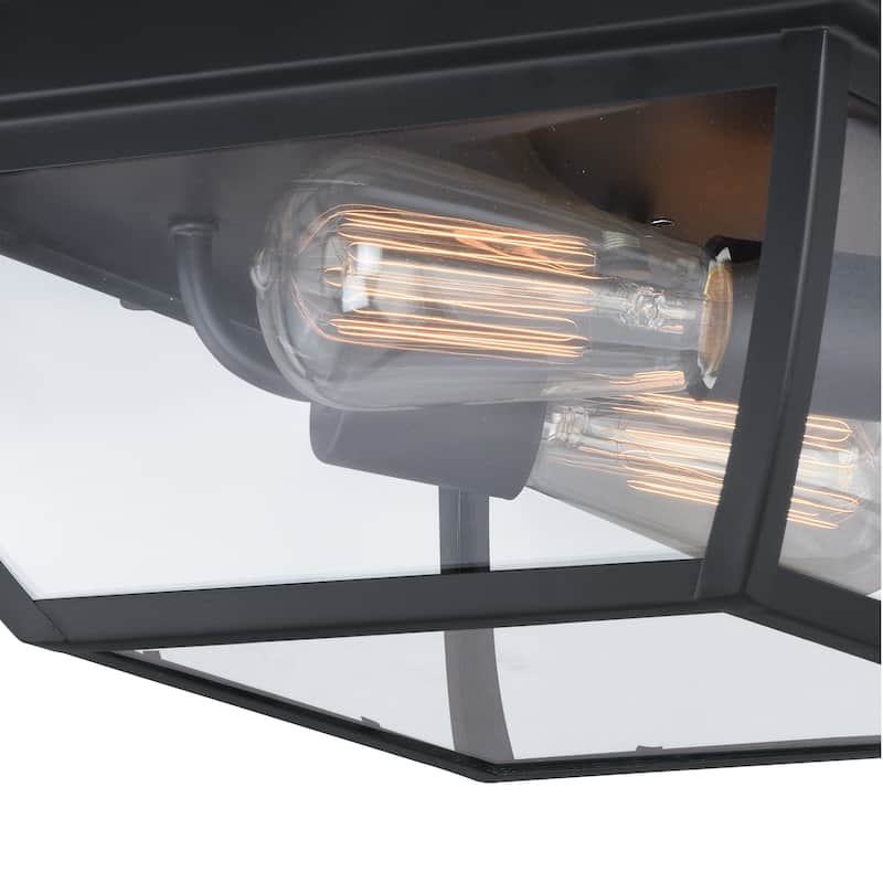 Granville Bronze Geometric Outdoor Flush Mount Ceiling Light Clear Glass - 12.5-in W x 5.75-in H x 12.5-in D