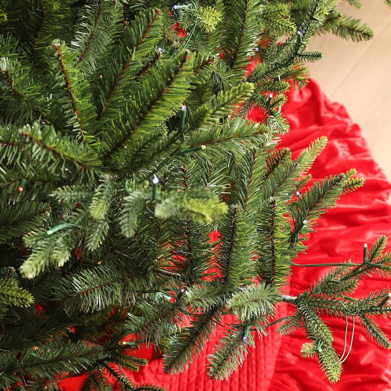 Glitzhome 7.5ft/9ft Pre-Lit Green Upward Slim Fir Artificial Christmas Tree with Foot Pedal Remote Control