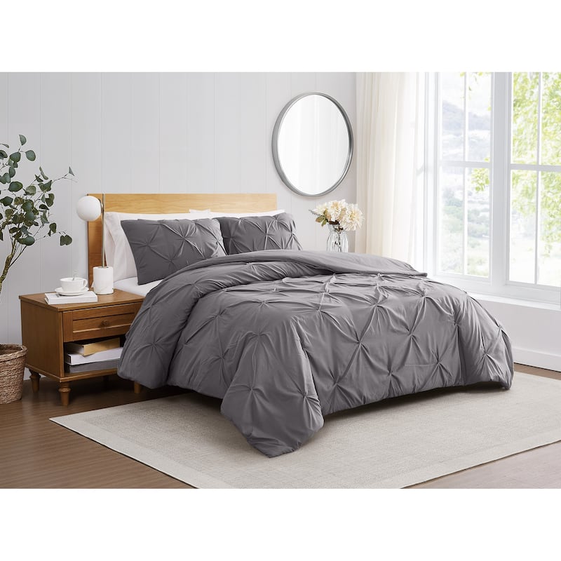 Truly Soft Pinch Pleat Solid 3-piece Microfiber Comforter Set