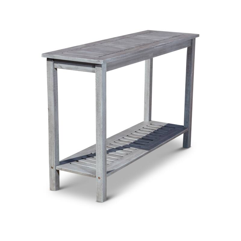 GDFStudio - Longs 51" Outdoor Solid Eucalyptus Wood Console Table with Two-Tier Storage Shelf & Slatted Tabletop