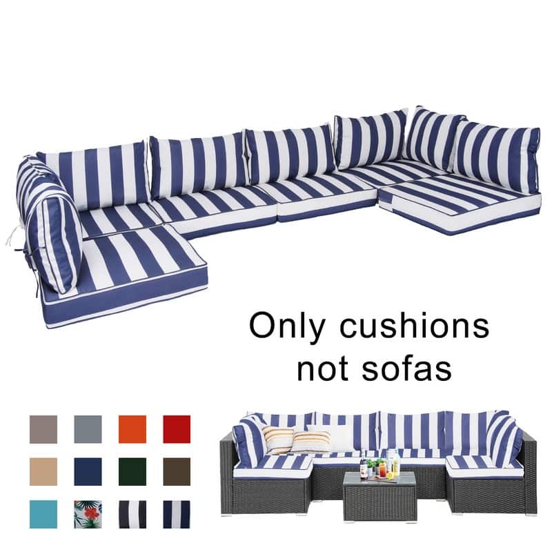 14pcs Outdoor Couch Cushions,4" Waterproof Sectional Rattan Conversation Set Cushions(Only Cushions+Covers,No Sofa) - 14PCS