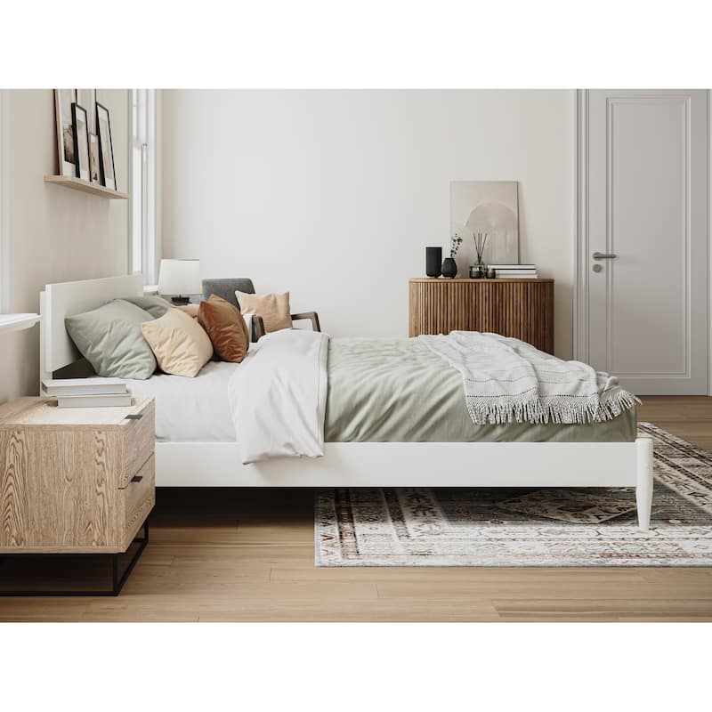 Modern Platform Bed - Solid Wood Low Profile Bed Frame - King Size Bed with USB Ports