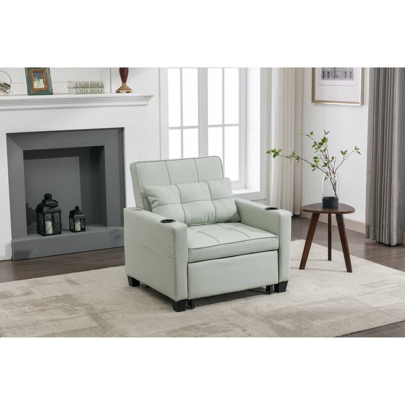68.12" Faux Leather 3-in-1 Single Convertible Pull Out Sofa with USB Ports and Wear-resistantfor Living Room