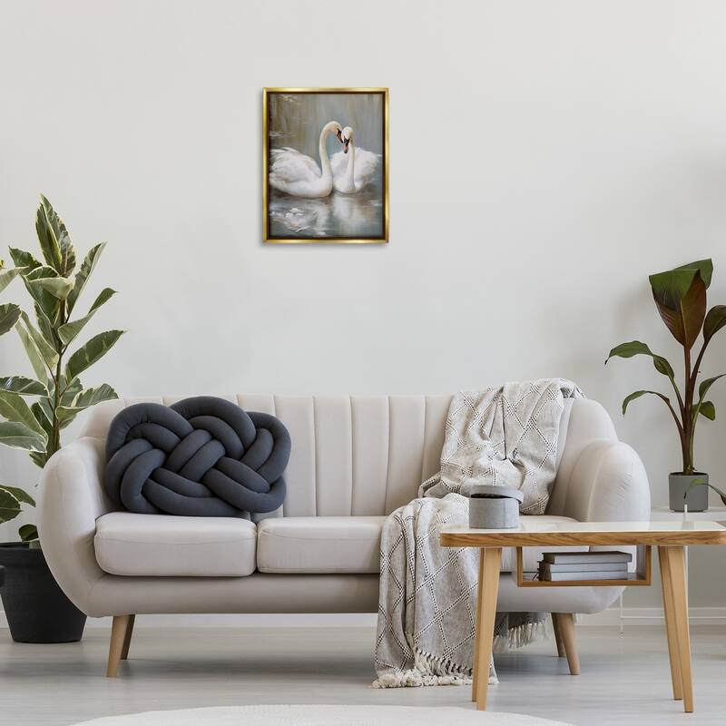 Stupell Kissing Swans on Pond Framed Floater Canvas Wall Art Design By Arlington Prints