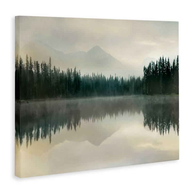 Stupell Foggy Lake Forest Landscape Soft Nature Water Reflection Canvas Wall Art - Green