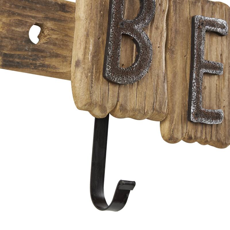 Wood Handmade Live Edge Beach Sign 3 Hanger Home Wall Hook with Metal Accents - Brown - Roche River Decor