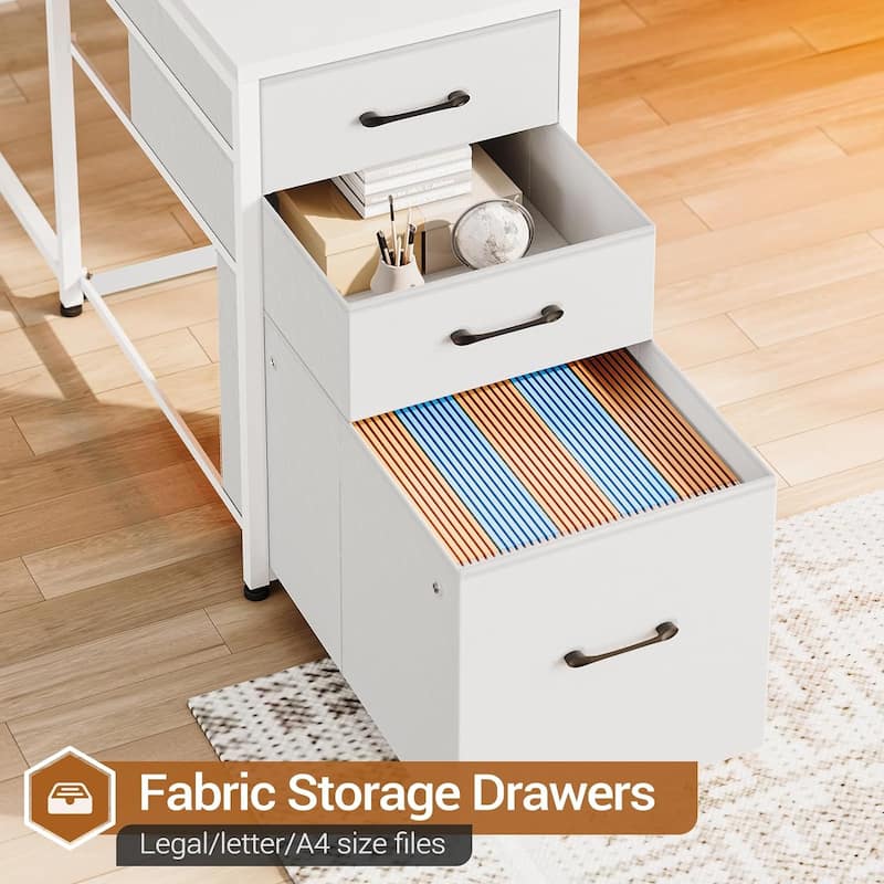 L Shaped Desk Gaming Desk 3 Fabric Drawers 5 Storage Shelves