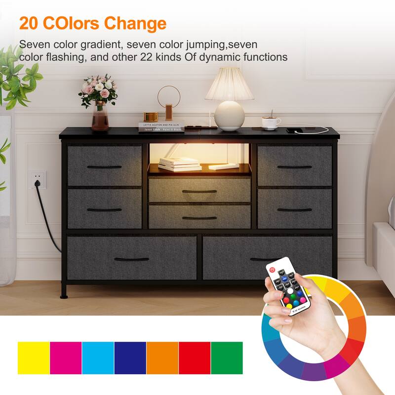 8-Drawer Storage Cabinet TV Cabinet，Spacious Storage Cabinet with Electrical Outlets