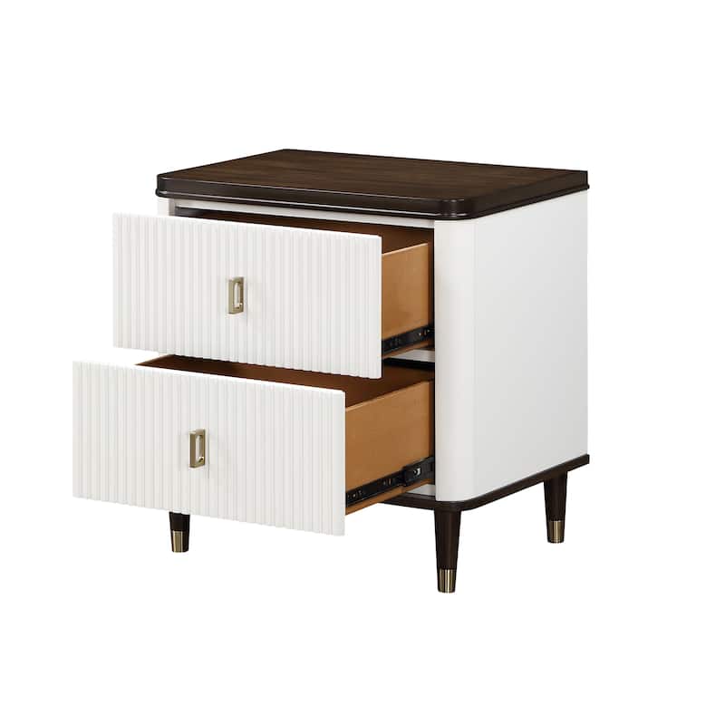 Contemporary Wooden Storage Nightstand,Accent Cabinet with USB and 2 Drawers - White - 2-drawer