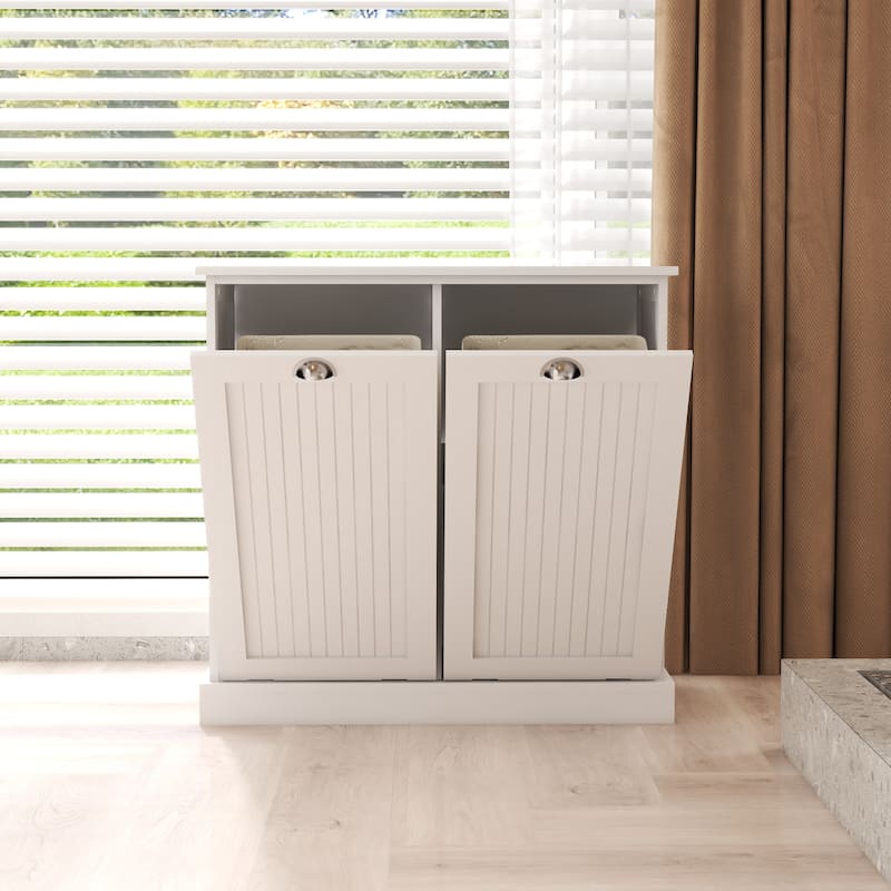 Two-Compartment Tilt-Out Laundry Sorter Cabinet-White