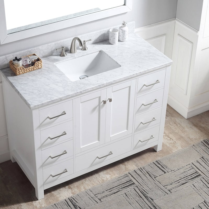 Prismatica 48 inch White Bathroom Vanity Set with Marble Top