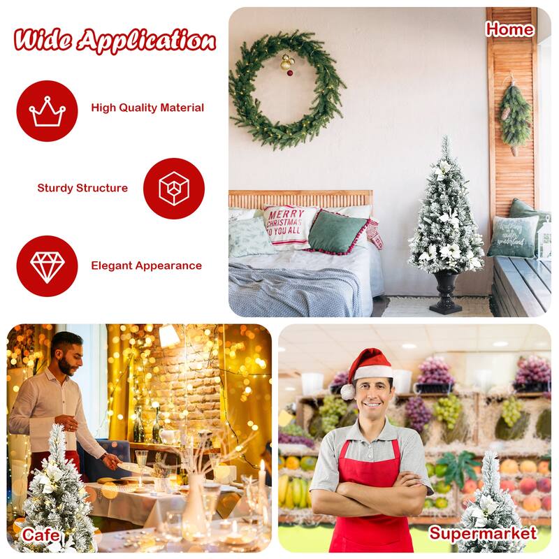 Gymax 2PCS 4 FT Pre-lit Christmas Entrance Tree Snow Flocked Xmas Tree - See Details