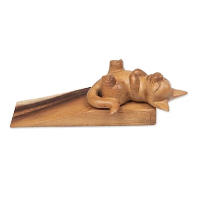 Novica Handmade Lazy Day Wood Door Stop