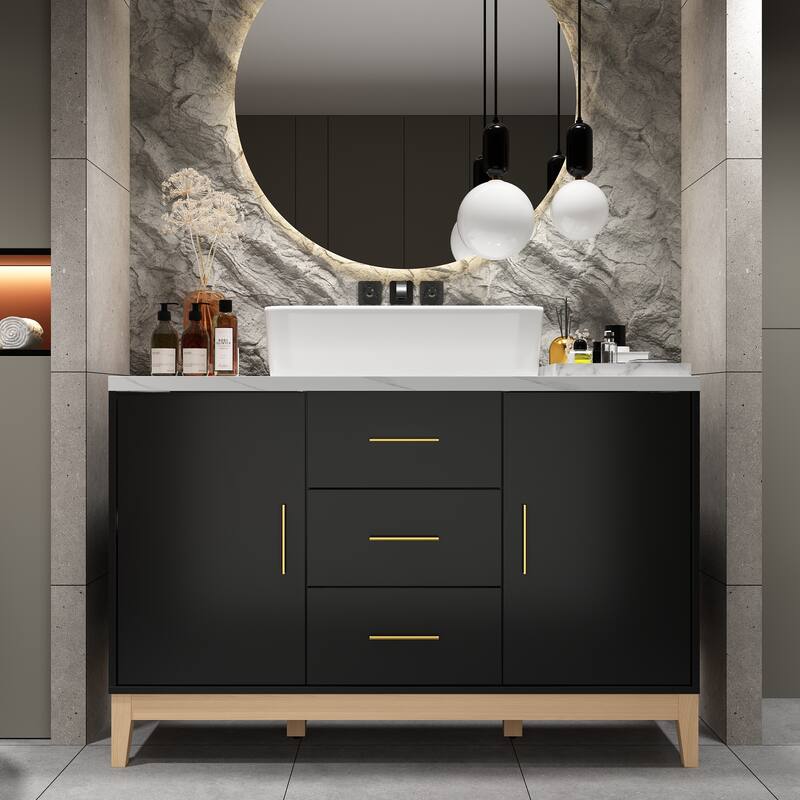 Free Standing Single Bathroom Vanity with Top Lacquer Black/Gold
