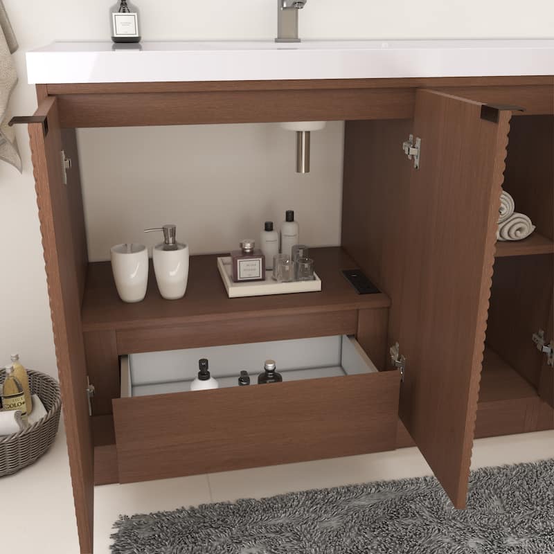 Milano 84" Freestanding Bathroom Vanity with Double White Sink