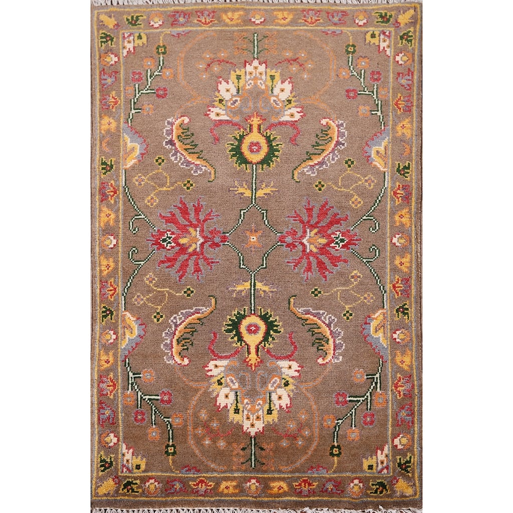 Brown Floral Kazak Oriental Foyer Rug Handmade Wool Carpet - 2'0" x 3'1"