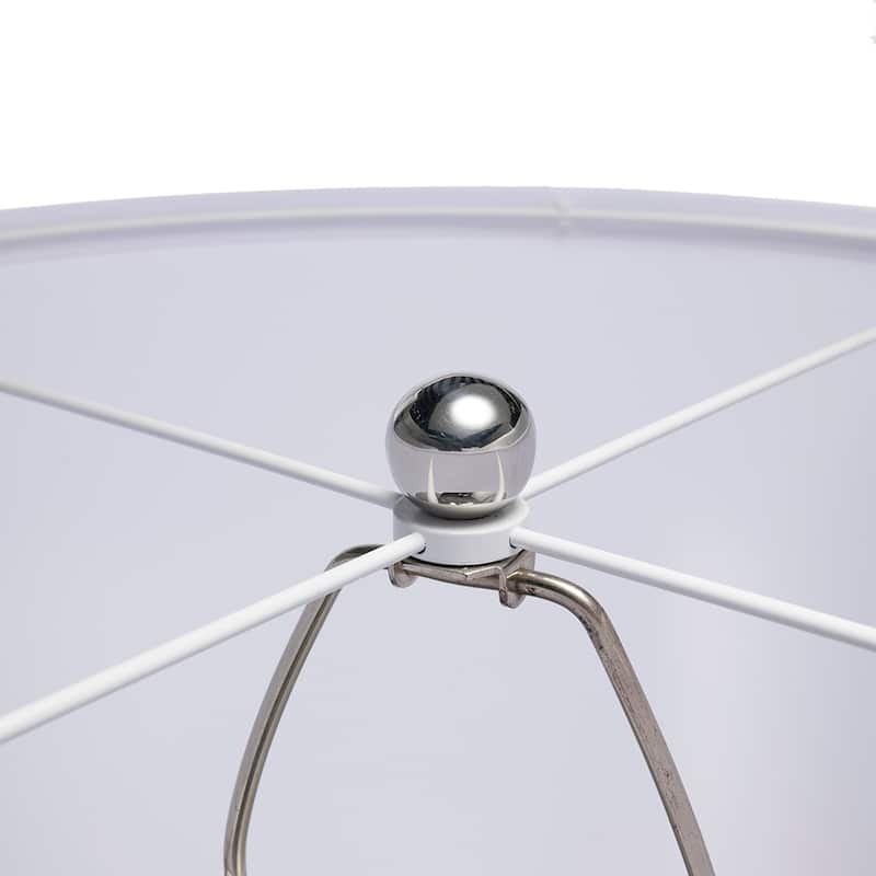 D18x32.2" Silver Round Table Lamp with White Fabric Shade