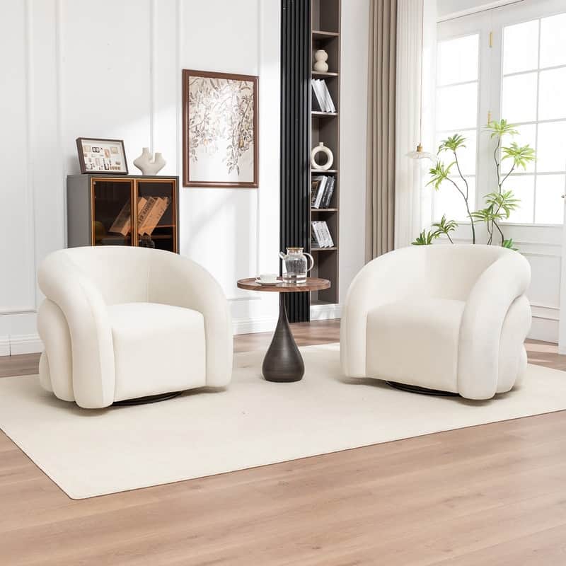 SEYNAR Modern Glam Velvet 360 Degree Swivel Accent Armchair with Tufted Back Set of 2 - Beige