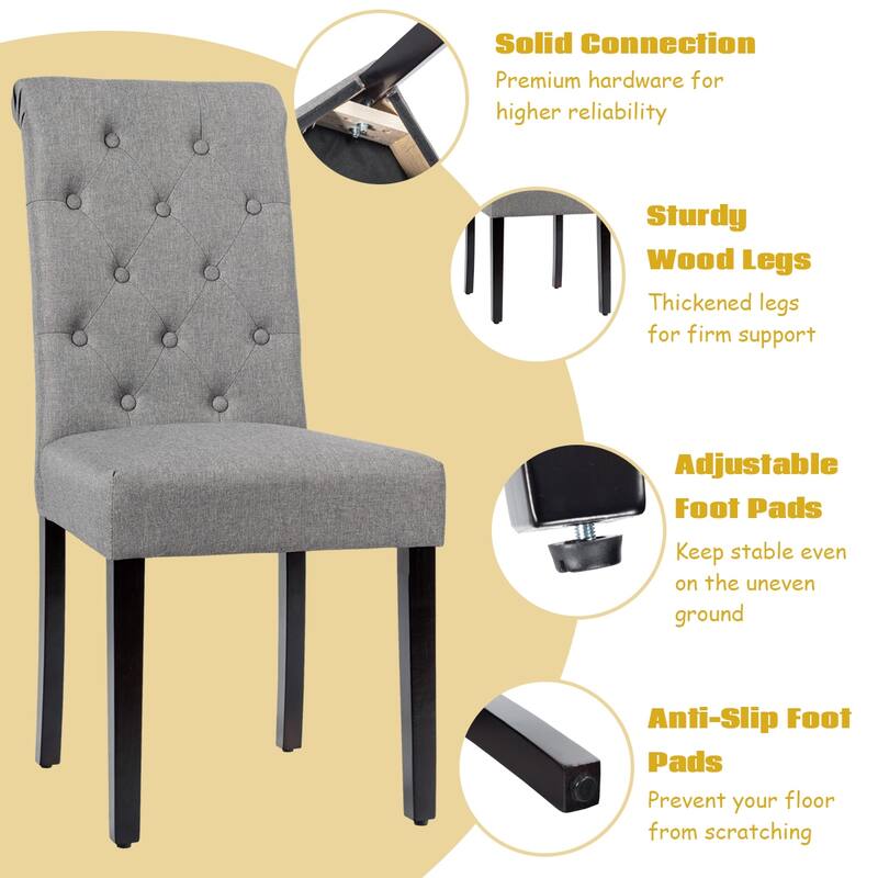Costway Set of 2 Parsons Upholstered Fabric Chair with Wooden Legs