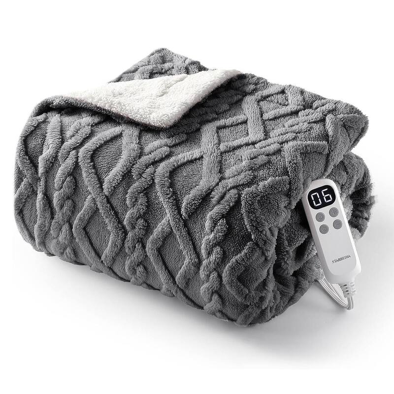 Dual Control Tufted Sherpa Electric Heated Blanket, Grey - 50"x60"
