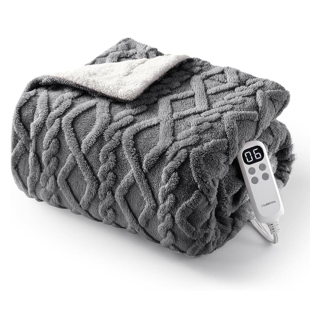 Dual Control Tufted Sherpa Electric Heated Blanket, Grey