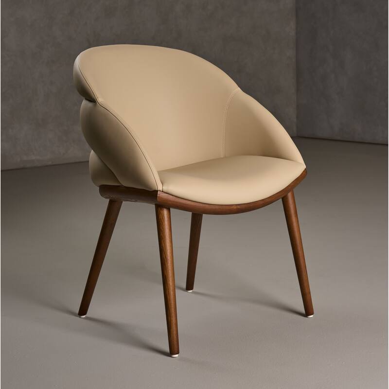 Modrest Michael Mid-Century Modern Beige Vegan Leather & Walnut Dining Chair