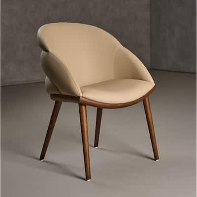 Modrest Michael Mid-Century Modern Beige Vegan Leather & Walnut Dining Chair