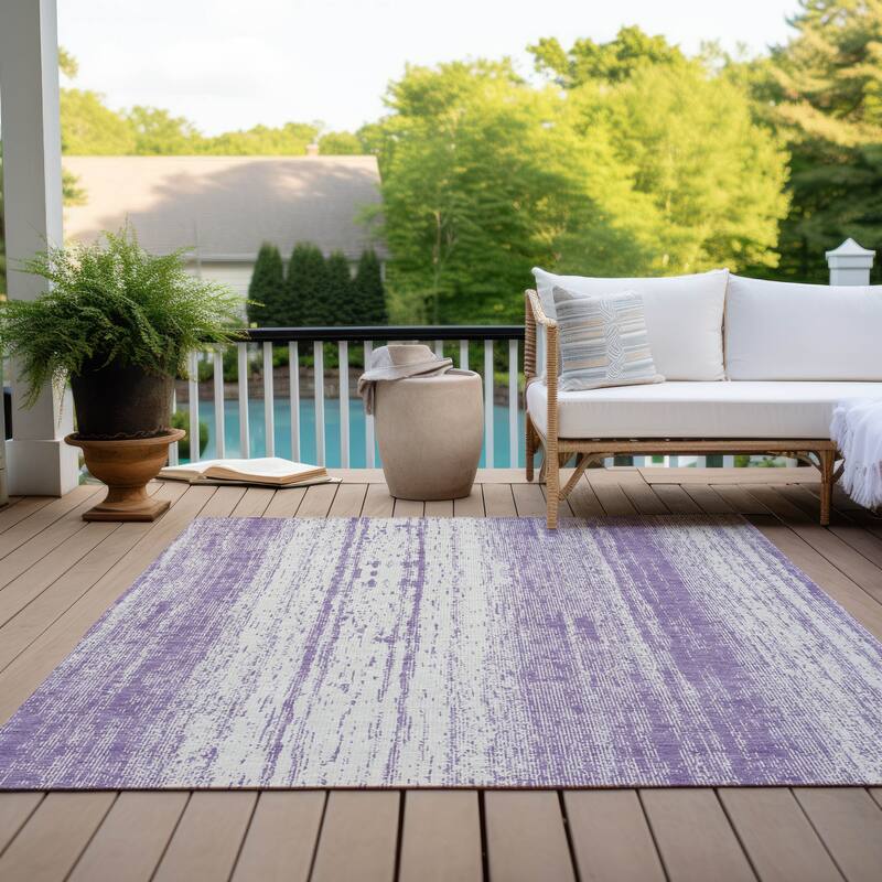 Machine Washable Indoor/ Outdoor Chantille Stripes Ombre Rug