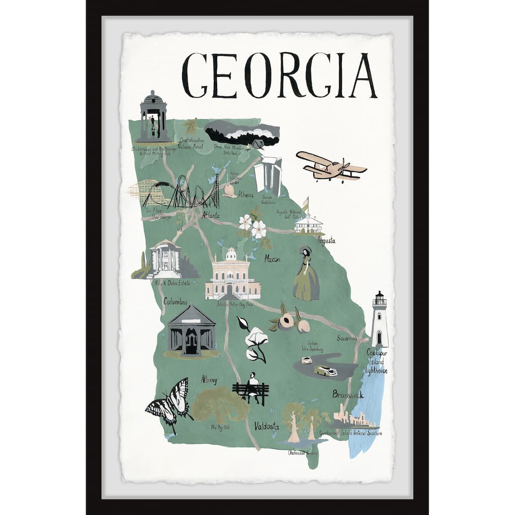 'Illustrated Map of the State of Georgia' Framed Painting Print