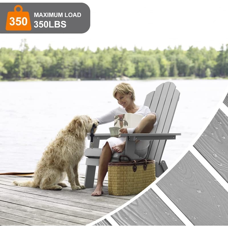 WINSOON 3-Piece All Weather HIPS Outdoor Folding Adirondack Chairs and Table Set