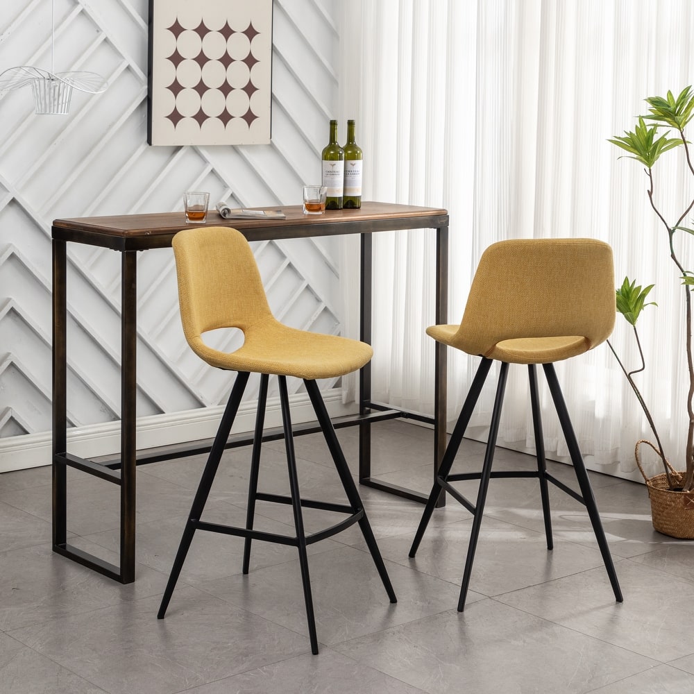 Counter Height Bar Stools, Modern Fabric Barstools Set of 2 with Metal Legs and Footrest for Bar, Kitchen Island, Dining Room
