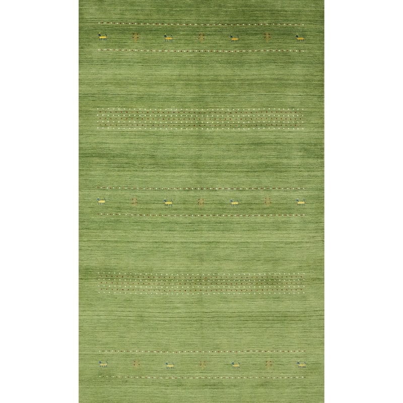 Hand Knotted Oriental 100% Wool Carpet Tribal Animal Pictorial Green Gabbeh Area Rug - 9' 0'' X 5' 10''