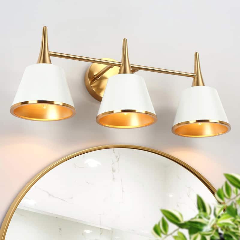 Mid-century Modern Gold 1/2/3/4-Light Bathroom Vanity Light Metal Wall Sconces - 3-light