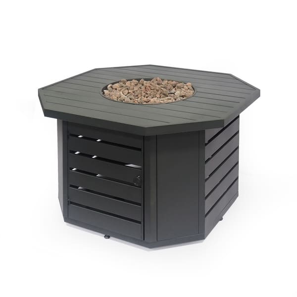 slide 2 of 12, Rene Outdoor Octagonal Iron Fire Pit by Christopher Knight Home Black