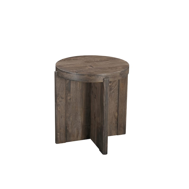 Milton Round Solid Wood End Table - Brown